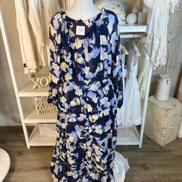 Ava & Viv Women's Size 1X Navy Floral Midi  3588 - Picture 4 of 9